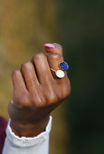 YAA YAA LONDON Navy White Druzy Stone Adjustable Gold Ring