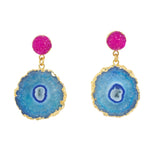 YAA YAA LONDON Blue Pink 'So Solar' Gemstone Gold Earrings