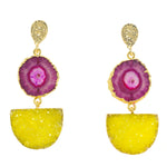 YAA YAA LONDON Violet Solar Quartz Lemon Druzy Gold Earrings