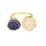 YAA YAA LONDON 'So Solar' Purple Cream Gemstone Gold Ring