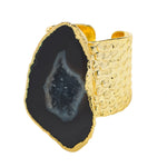 YAA YAA LONDON 'MEGA' Black Semi Precious Stone Gold Statement Ring