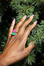 Glimmering Green Berry Pink Stone Semi-precious Gold Ring