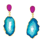 YAA YAA LONDON Blue Pink Agate 'African Slice' Earrings