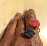 Red and Black Druzy Stone Semi-Precious Gold Ring
