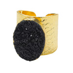YAA YAA LONDON Noir 'Crystal Crush' Gold Statement Ring