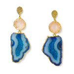 YAA YAA LONDON 'Hold on' Rose Quartz Gemstone Statement Earrings - Blue