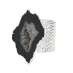 YAA YAA LONDON Silver Black Mega Gemstone Statement Ring