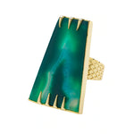 YAA YAA LONDON Green Agate 'Determination' Gemstone Gold Ring