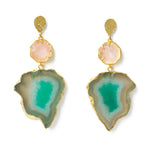 YAA YAA LONDON 'Hold on' Rose Quartz Gemstone Statement Earrings - Green