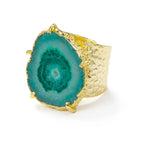 YAA YAA LONDON Green 'Solar Power' Gemstone Gold Statement Ring