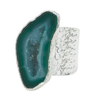 YAA YAA LONDON Silver Mega Green Crystal Gemstone Statement Ring