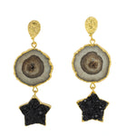 YAA YAA LONDON 'Night Sky' Black Star Semi-Precious Gold Earrings
