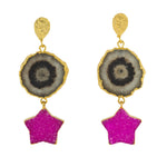 YAA YAA LONDON 'Night Sky' Hot Pink Star Semi-Precious Gold Earrings