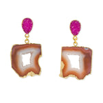 YAA YAA LONDON Caramel Pink 'African Slice' Gemstone Gold Earrings
