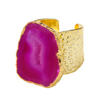 'MEGA' Magenta Pink Semi Precious Stone Gold Statement Ring