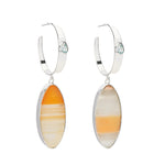 Oval Drop Pendant Sterling Silver Hoop Earrings - Amber Orange