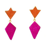 YAA YAA LONDON 'Princess' Hot Pink & Orange Druzy Gold Earrings