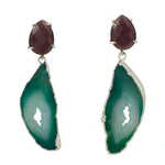 YYL LUXE Sterling Silver Green Agate Purple Stone Earrings