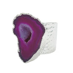 YAA YAA LONDON Silver Mega Magenta Crystal Gemstone Statement Ring