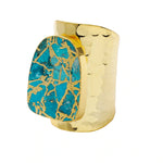YAA YAA LONDON Longline 'Molten' Turquoise Stone Gold Cuff Statement Ring