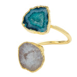 Turquoise White Semi Precious Stone 'Duo' Gold Ring