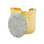YAA YAA LONDON Winter White 'Crystal Crush' Gold Statement Ring