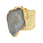 Natural White 'MEGA' Gemstone Gold Adjustable Ring