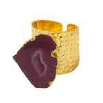 YAA YAA LONDON 'MEGA' Raspberry Semi Precious Stone Gold Statement Ring