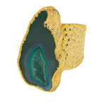 'MEGA' Teal Green Semi Precious Stone Gold Statement Ring