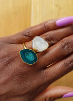 Green White 'Duo' Gemstone Gold Ring
