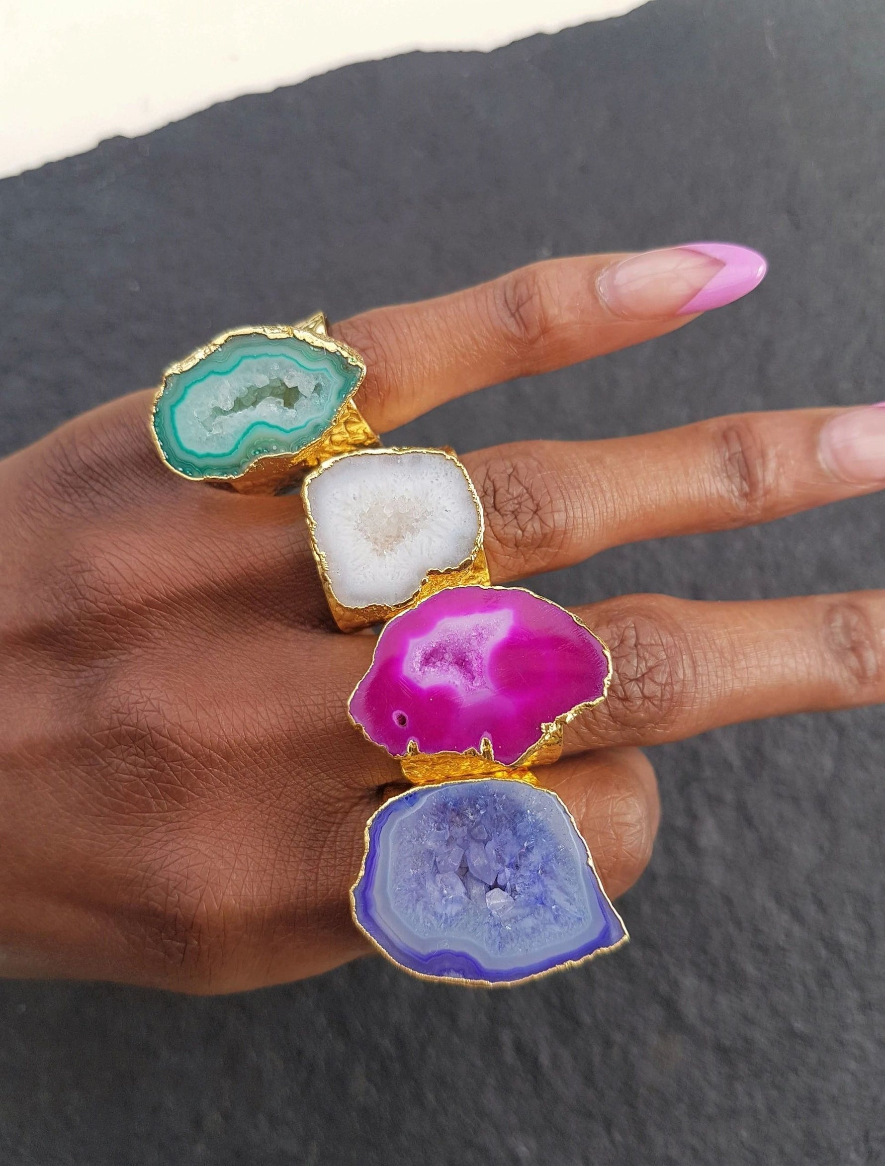 YAA YAA LONDON 'MEGA' Semi Precious Stone Gold Statement Ring