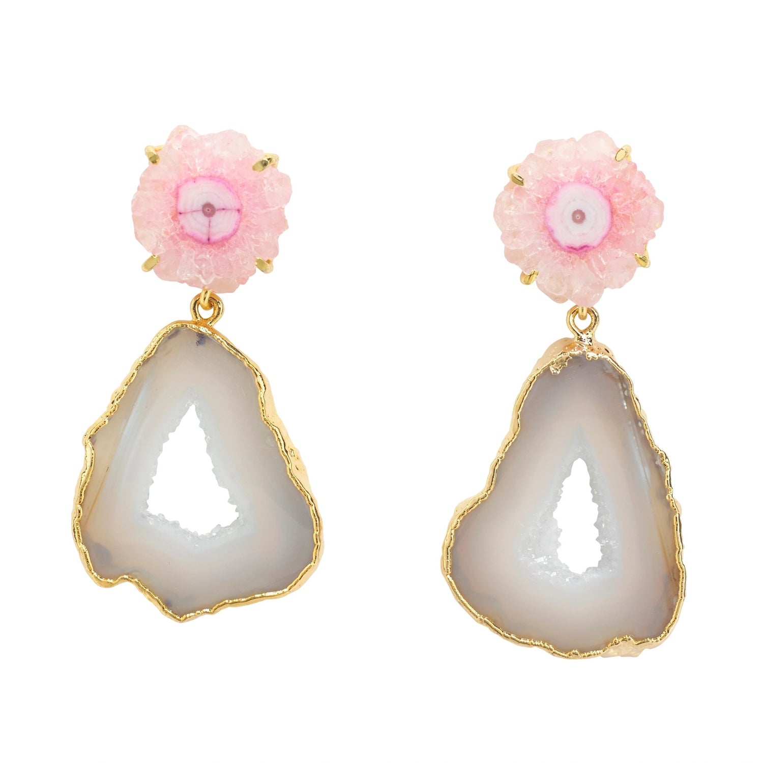 YAA YAA LONDON Blush Solar Quartz White Grey Agate 'Summer Love' Earrings