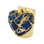 'Molten Heart' Longline Navy Blue Stone Gold Ring
