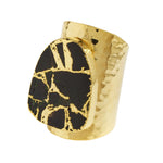 YAA YAA LONDON Longline 'Molten' Black Stone Gold Cuff Statement Ring