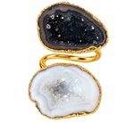 Night & Day Duo Crystal Adjustable Gold Ring – Black & White