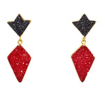 YAA YAA LONDON 'Princess' Red Black Druzy Gold Earrings