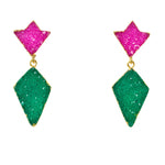 YAA YAA LONDON 'Princess' Pink Green Druzy Gold Earrings