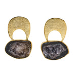 ‘Quietly Confident’ Black Grey Agate Crystal Gold Earrings