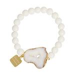 YAA YAA LONDON White Agate Bead Stretch Bracelet - GOLD