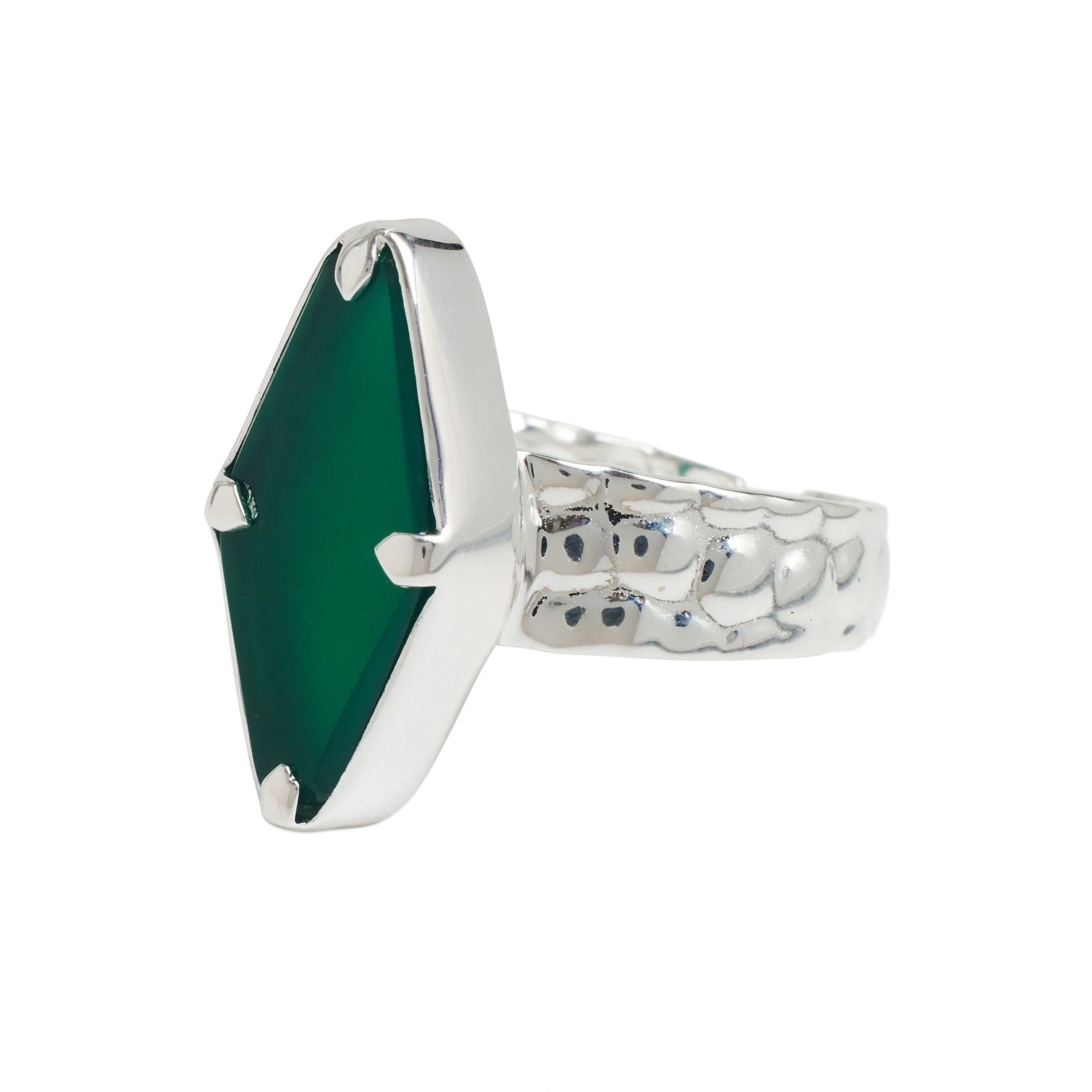 Piccola Sterling Silver Green Onyx Gemstone Adjustable Ring