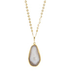 'ULTRA' Natural White Agate Long Gold Pendant Necklace