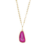 'ULTRA' Fuchsia Agate Long Gold Pendant Necklace