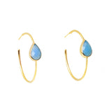 'Spring Life' Teardrop Blue Chalcedony Gold Hoop Earrings
