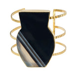 Black Grey Gemstone Gold 'Body' Cuff Bracelet