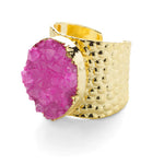 YAA YAA LONDON Bubblegum 'Crystal Crush' Gold Statement Ring