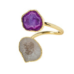 Purple White 'Duo' Gemstone Adjustable Gold Ring