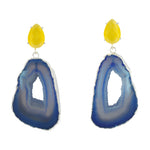 YYL LUXE Sterling Silver Blue Agate Yellow Stone Earrings