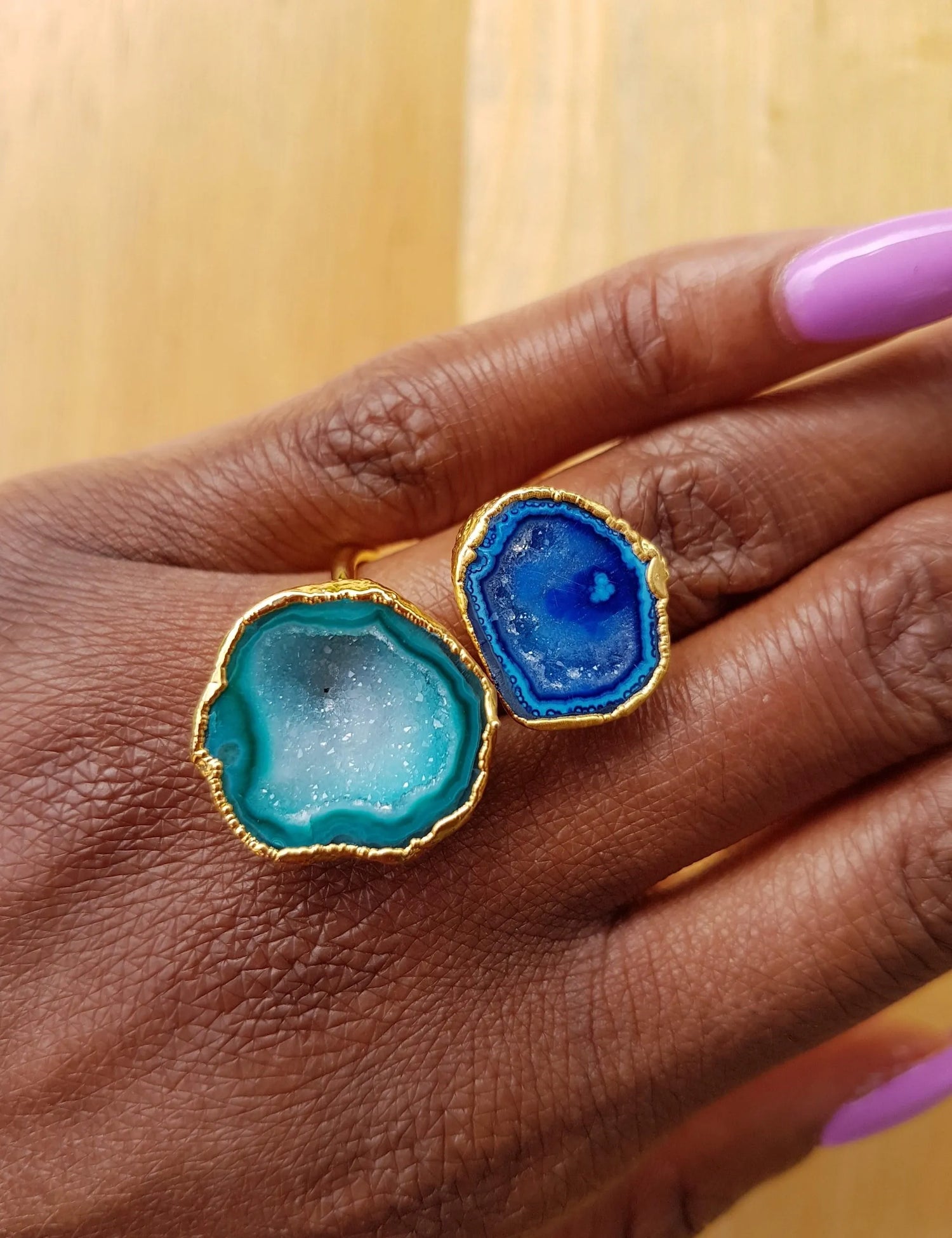 YAA YAA LONDON Blue Green Duo Gemstone Gold Ring
