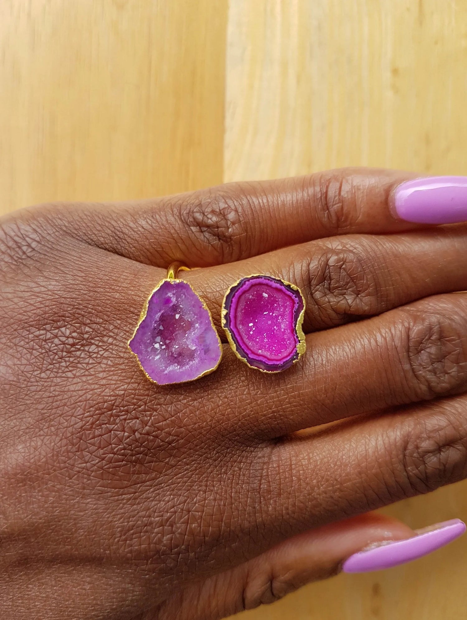 Fuchsia Pink Lavender 'Duo' Gemstone Gold Ring