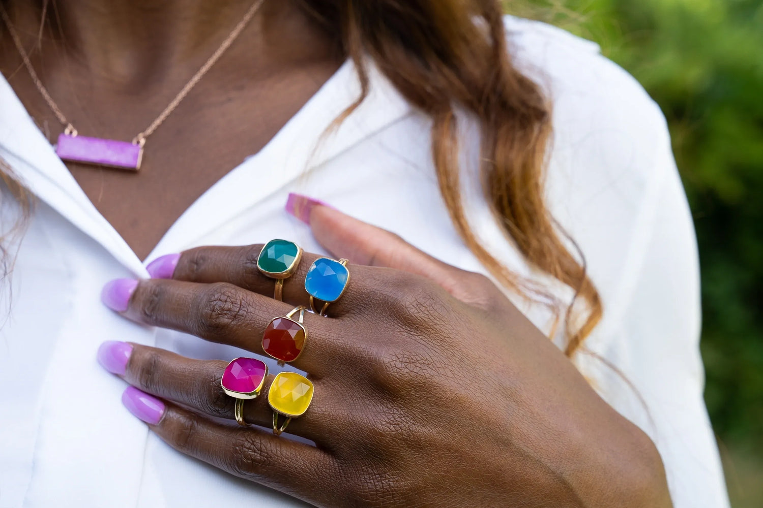 YAA YAA LONDON Onyx Stone Adjustable Gold Rings